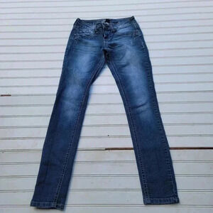 Jade Jeans Womens Size 3/4 Dark Wash Mid Rise Skinny Leg Jeans Embroidered 28x29